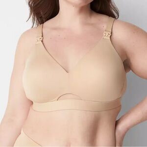 Cacique Lightly Lined Full Coverage No Wire Nursing Bra 42DD Tan Mesh Cutout